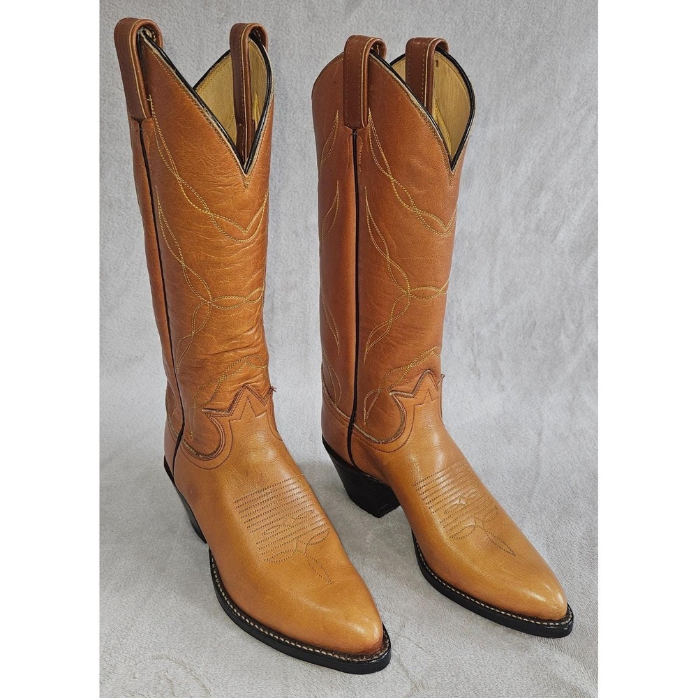 Vtg 70s 80s Tony Lama 5055 Womens Pointed Toe Cowboy Boots 5.5 B Brown USA Mint
